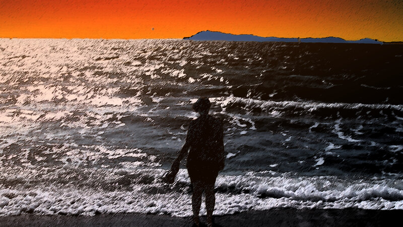 Silhouette of Person on Beach — Orange, Dramatic