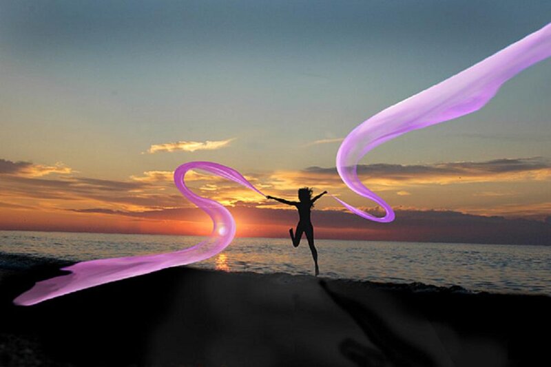 Silhouette of Person on Beach — Purple, Dramatic, Sunset, Digital Art