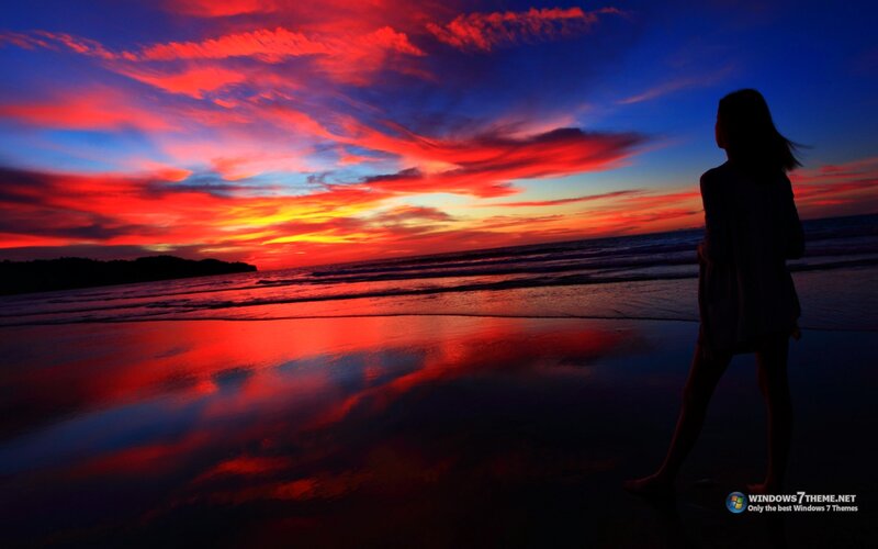 Silhouette of Person on Beach — Red, Dramatic, Sunset