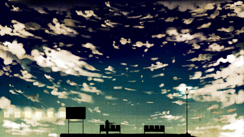 Silhouette of Person on Bench — Blue