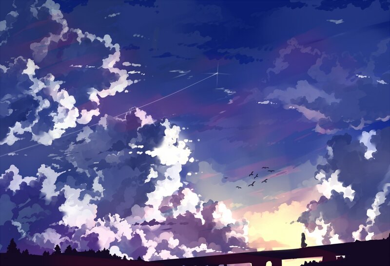Silhouette of Person on Bridge — Blue, Serene, Sunset