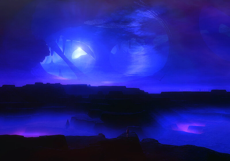 Silhouette of Person on Cliff — Blue, Dramatic