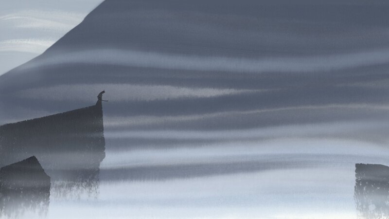 Silhouette of Person on Cliff — Gray