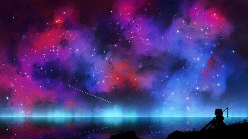 Silhouette of Person on Cliff — Purple, Serene, Night