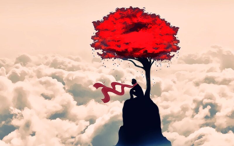 Silhouette of Person on Cliff — Red