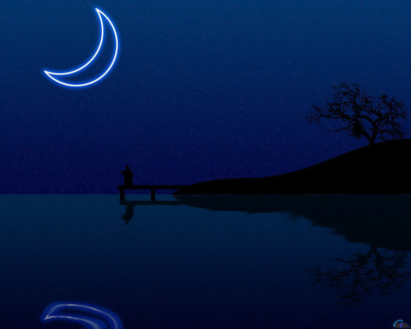Silhouette of Person on Dock — Blue, Serene