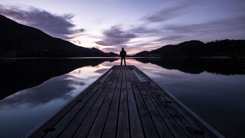 Silhouette of Person on Dock — Purple, Serene