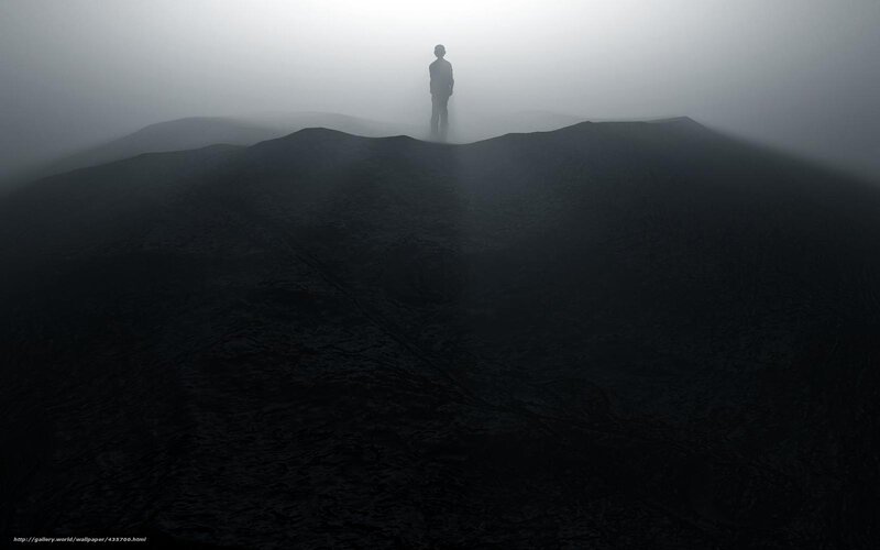 Silhouette of Person on Hill — Black, Dramatic, Digital Art
