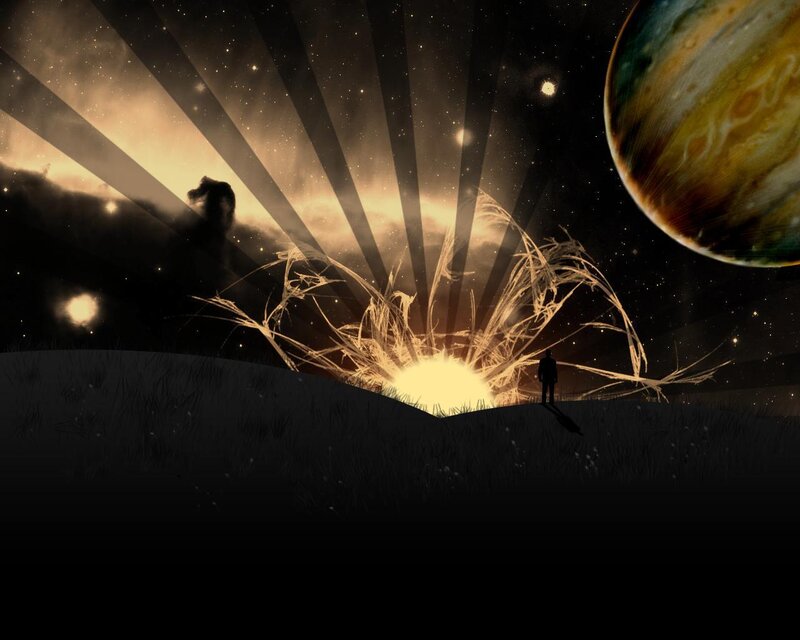 Silhouette of Person on Hill — Black, Dramatic, Night, Digital Art, Planet