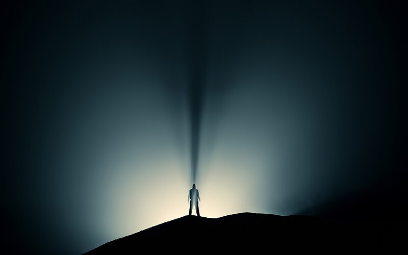 Silhouette of Person on Hill — Black, Dramatic, Night, Photograph