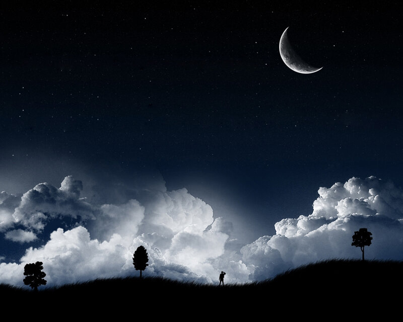 Silhouette of Person on Hill — Black, Serene, Night, Digital Art