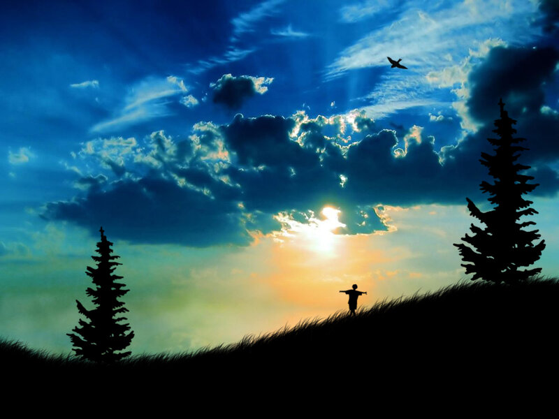 Silhouette of Person on Hill — Blue, Dramatic