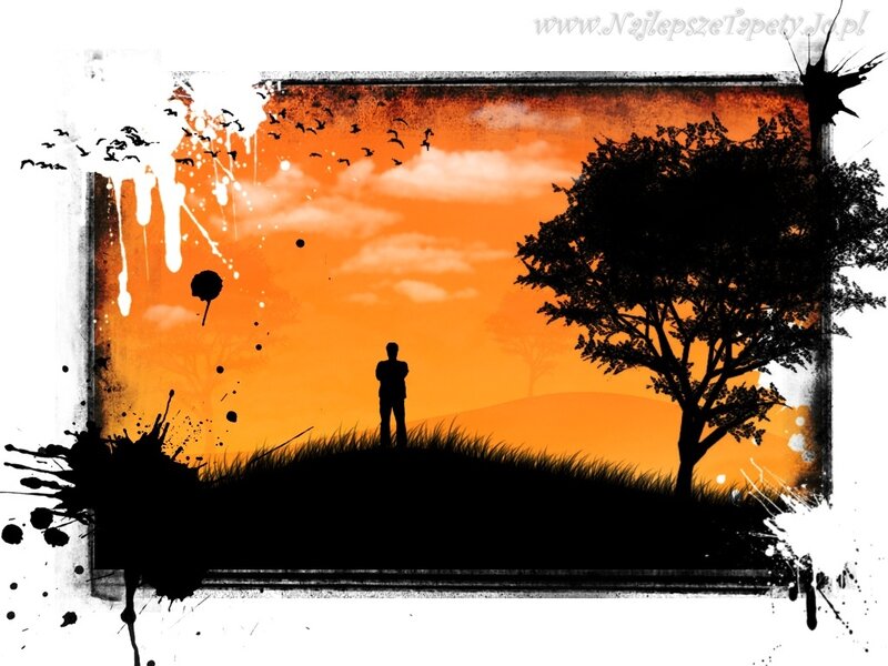 Silhouette of Person on Hill — Orange, Dramatic, Sunset, Digital Art