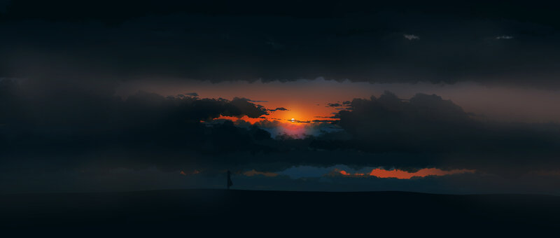 Silhouette of Person on Hill — Orange, Dramatic, Sunset