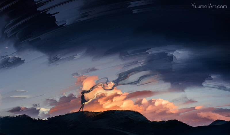 Silhouette of Person on Hill — Orange, Dramatic