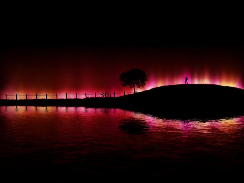 Silhouette of Person on Hill — Red, Dramatic, Night
