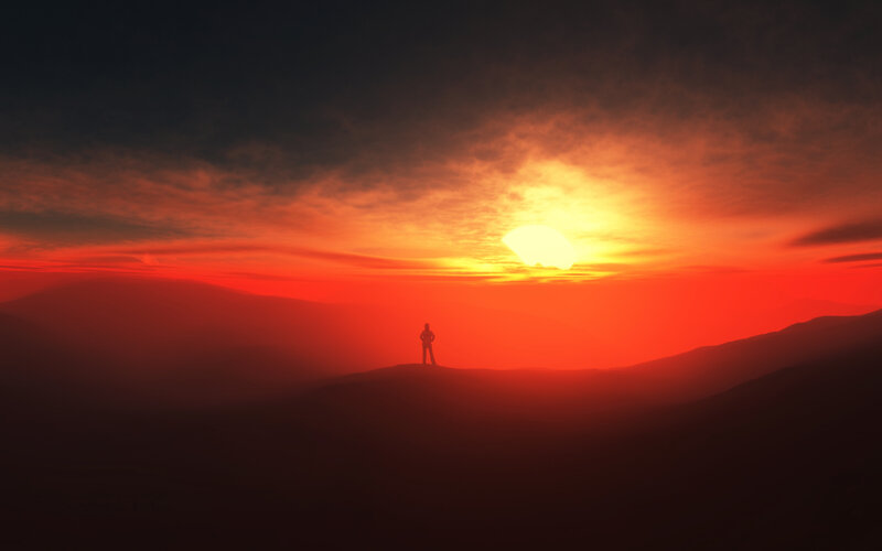 Silhouette of Person on Hill — Red, Dramatic, Sunset
