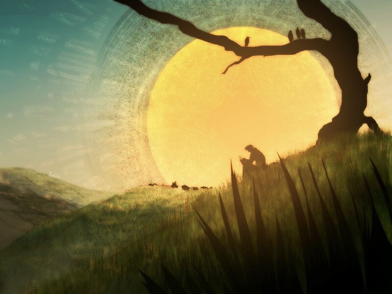 Silhouette of Person on Hill — Yellow, Serene, Sunset
