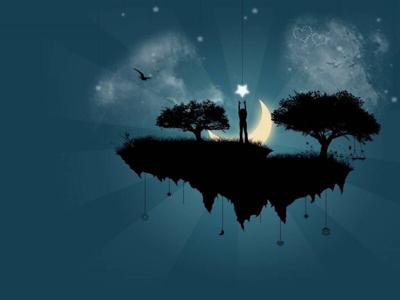 Silhouette of Person on Island — Blue