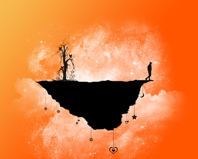 Silhouette of Person on Island — Orange, Dreamy
