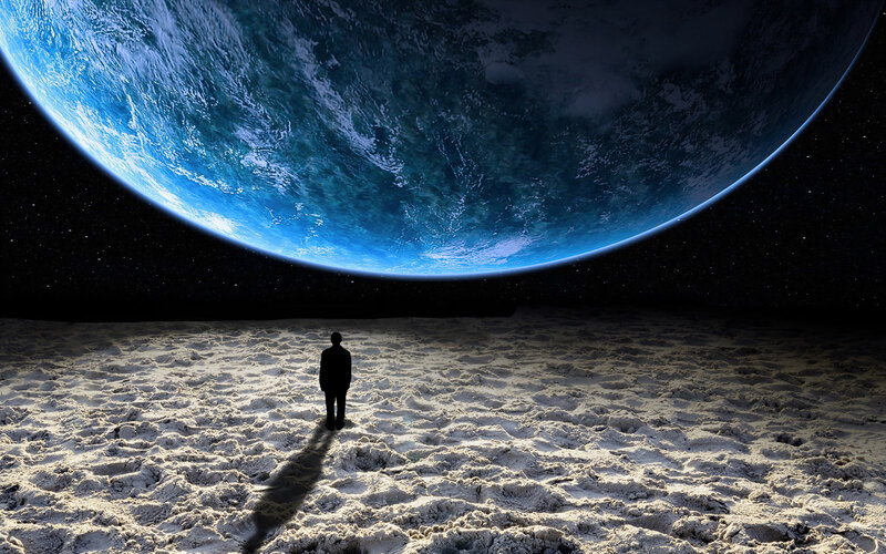 Silhouette of Person on Moon