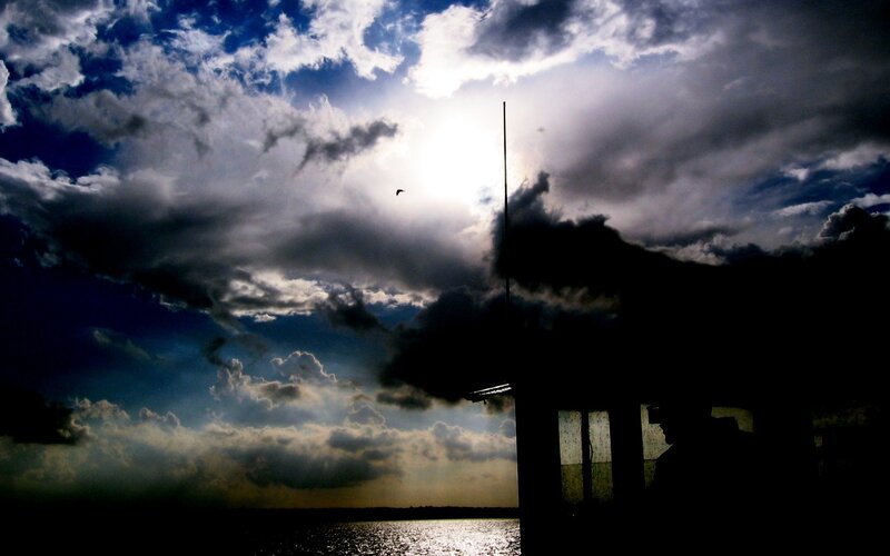 Silhouette of Person on Pier — Blue, Dramatic