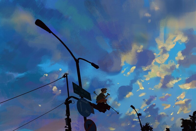 Silhouette of Person on Pole