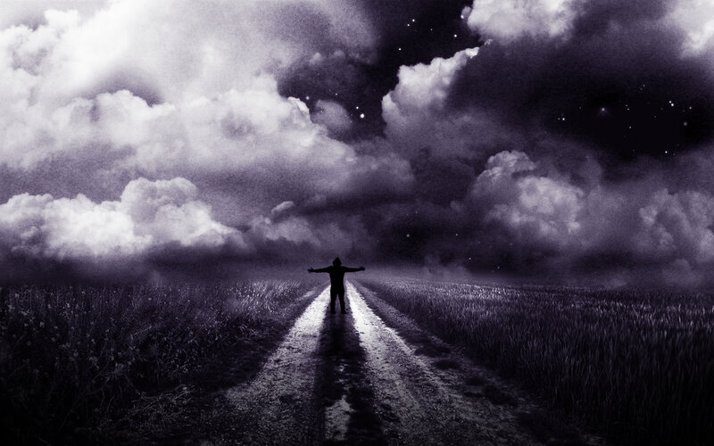 Silhouette of Person on Road — Purple