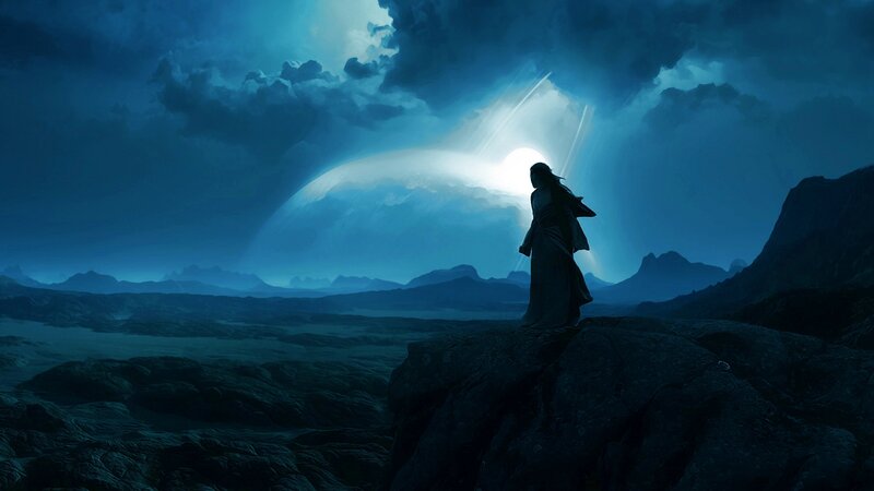 Silhouette of Person on Rock — Blue, Dramatic