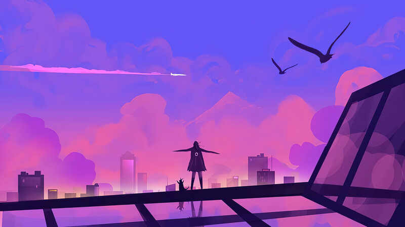 Silhouette of Person on Rooftop — Purple, Serene