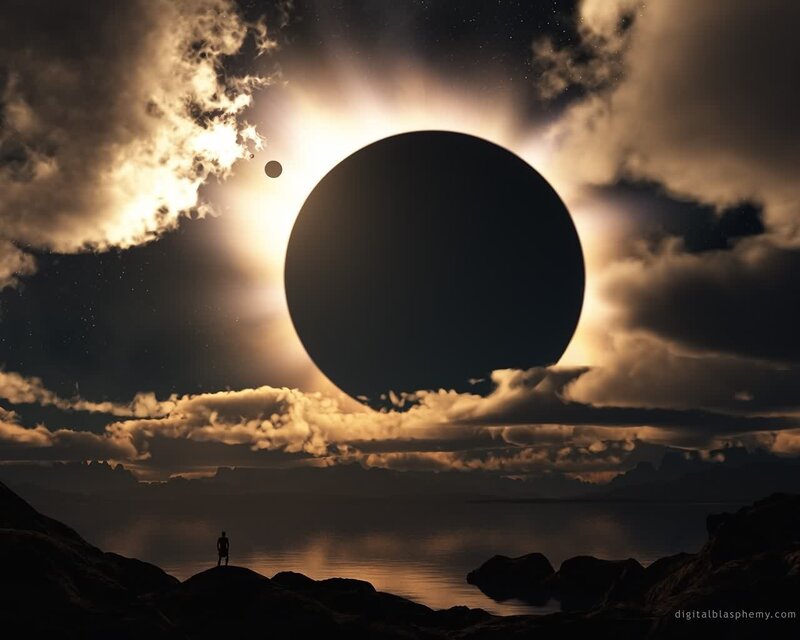 Silhouette of Person on Shore — Black, Dramatic, Night, Digital Art