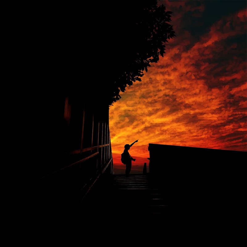 Silhouette of Person on Stairs — Orange