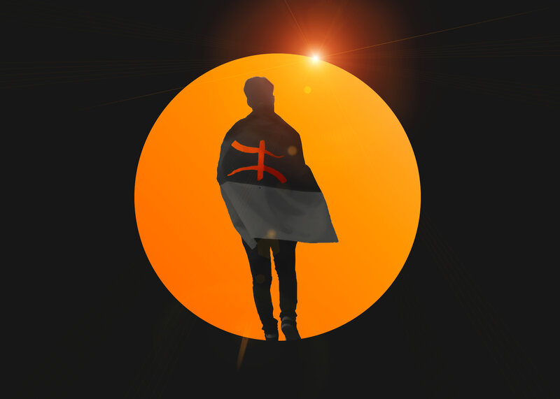 Silhouette of Person — Orange, Dramatic, Sunset, Digital Art, Sun, Flag