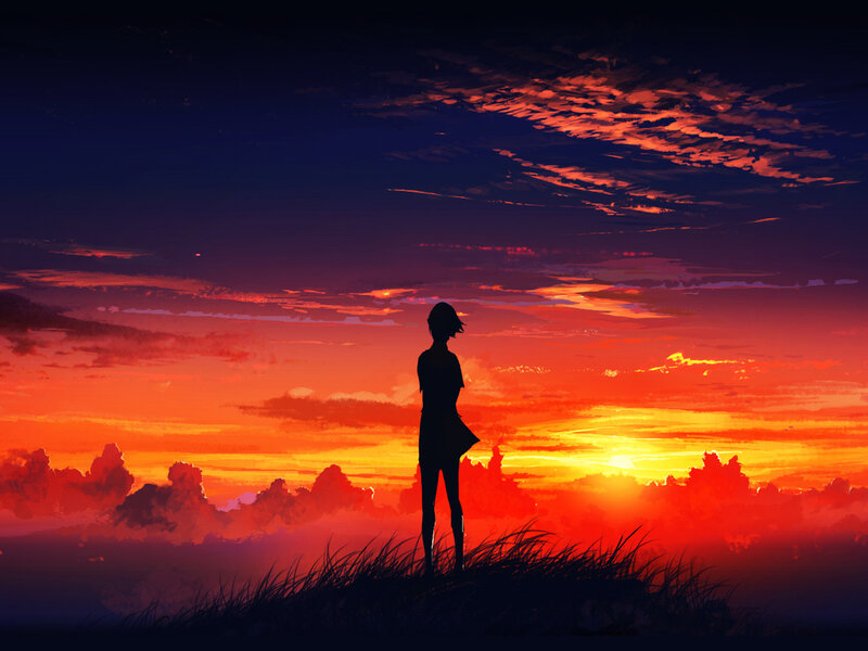 Silhouette of Person — Orange, Dramatic, Sunset, Digital Art