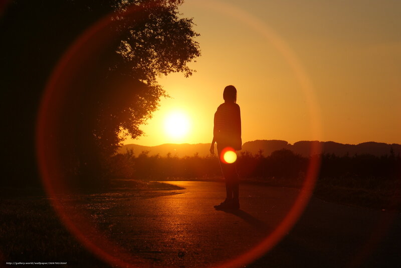Silhouette of Person — Orange, Serene, Sunset, Photograph
