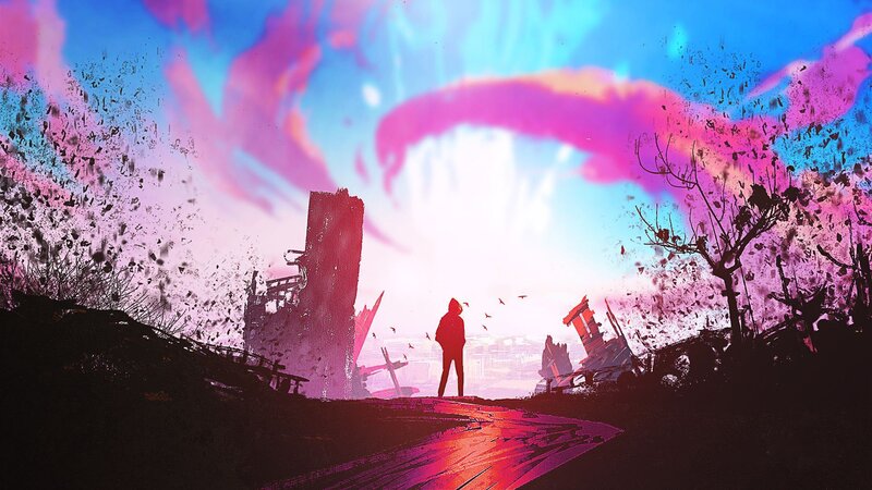 Silhouette of Person — Pink, Dramatic, Sunset