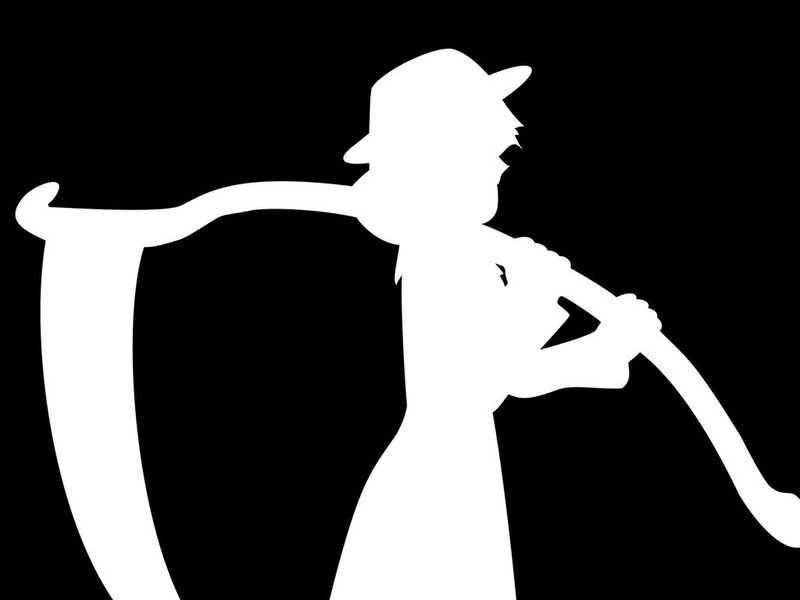 Silhouette of Person Playing Harp