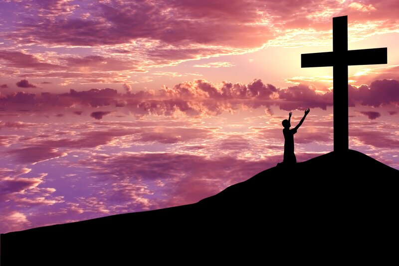 Silhouette of Person Praying — Purple, Dramatic