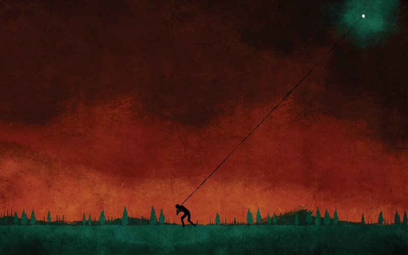 Silhouette of Person Pulling Rope — Red, Dramatic