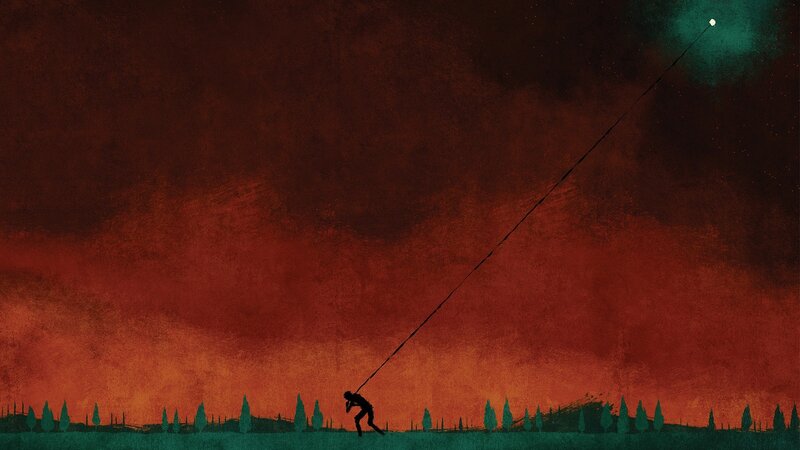 Silhouette of Person Pulling Rope — Red