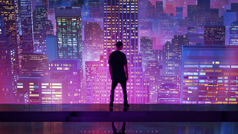 Silhouette of Person — Purple, Contemplative, Night