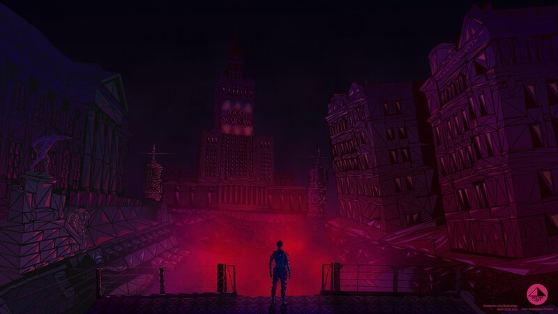 Silhouette of Person — Purple, Dramatic, Night, Digital Art, Building