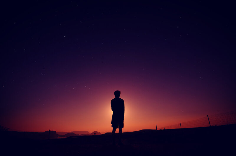 Silhouette of Person — Purple, Dramatic, Night