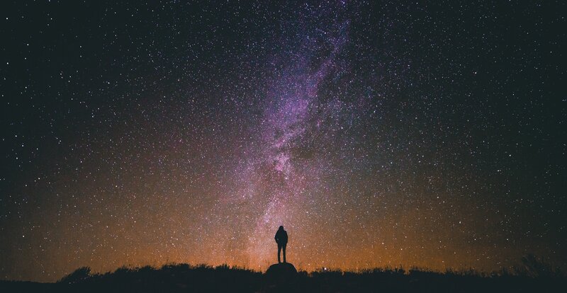 Silhouette of Person — Purple, Serene, Night, Photograph, Sky, Stars