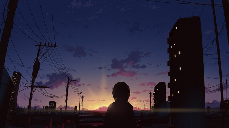Silhouette of Person — Purple, Serene, Sunset, Anime