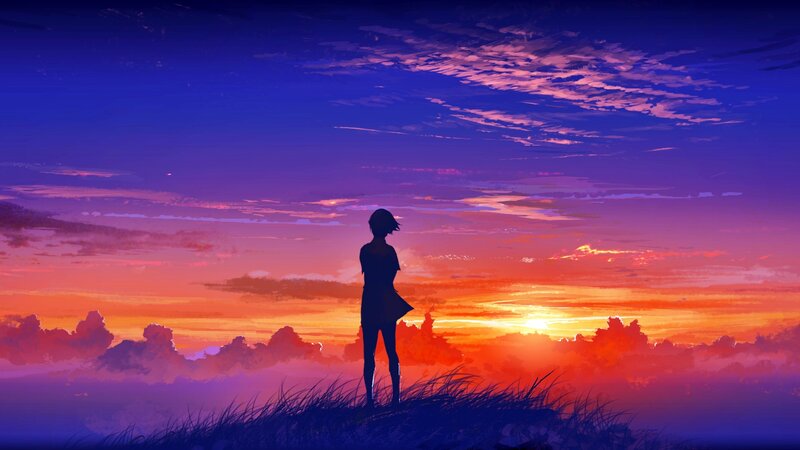 Silhouette of Person — Purple, Serene, Sunset, Digital Art