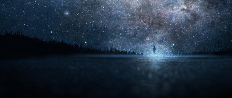 Silhouette of Person Running — Blue, Serene, Night