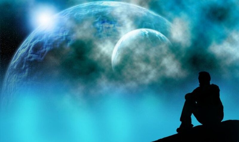 Silhouette of Person Sitting — Blue, Dramatic, Night, Digital Art
