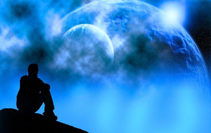Silhouette of Person Sitting — Blue, Dramatic, Night