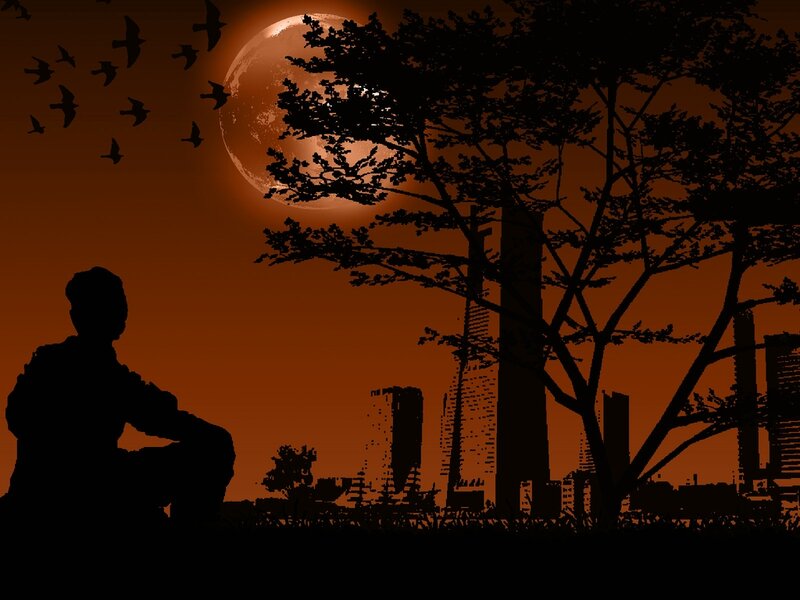 Silhouette of Person Sitting — Orange, Dramatic